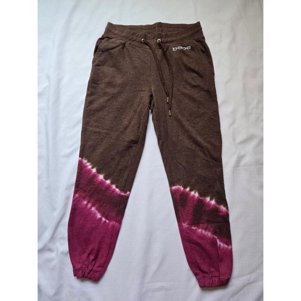 BEBE Brown & Magenta Dip Dye Tie Dye Joggers Sweatpants Women's Size Medium M